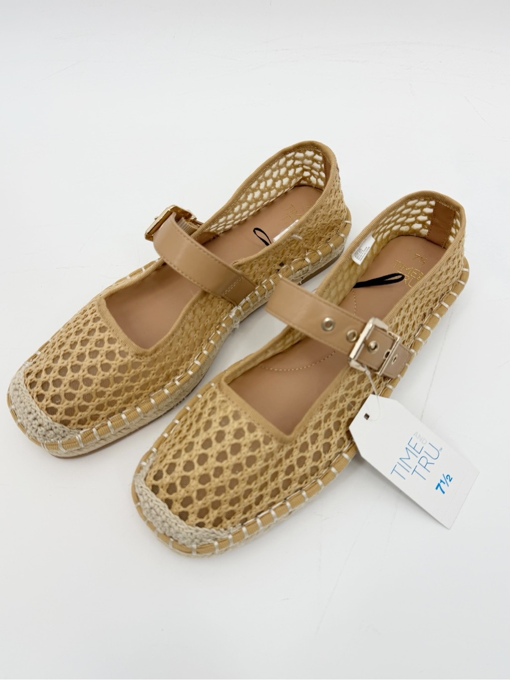 Time and Tru Mesh Mary Jane Espadrille Flats Nude Beige Size 7.5 NWT